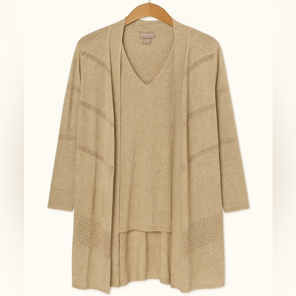 NWT Chico’s Metallic Knit Tank & Open Front Cardigan Holiday Party Sweater Set M - Picture 1 of 12